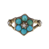 Antique Edwardian Gold Turquoise & Pearl Flower Pinky Ring