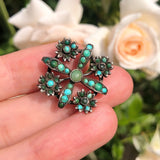 Antique Silver Turquoise Floral Pendant Brooch
