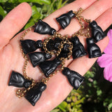 Antique Black Cat Glass Cracker Charm Belcher Chain Necklace