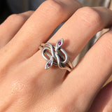 Vintage Silver Ruby Entwined Snake Ring