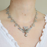 Antique Victorian Silver Paste Figural Bird Necklace
