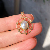 Antique Arts & Crafts Gold Blister Pearl Charm Pendant