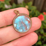 Antique Saphiret Glass Man In The Moon Pendant Charm