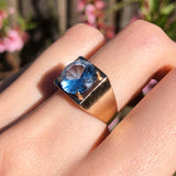 Vintage 9ct Gold Synethetic Blue Zircon Cocktail Ring