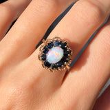 Vintage 9ct Gold Opal & Sapphire Floral Ring