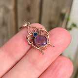 Antique Rolled Gold Amethyst Spider Pendant Charm