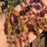 Antique Czechoslovakian Figural Lady Purple Glass Bead Necklace