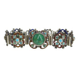 Antique Austro Hungarian Silver Turquoise Enamel Panel Bracelet
