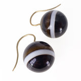 Antique Victorian 9ct Gold Banded Agate Ball Drop Earrings