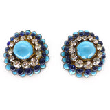 Vintage 1950s French Blue Gripoix Glass Layered Clip On Couture Earrings
