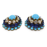 Vintage 1950s French Blue Gripoix Glass Layered Clip On Couture Earrings