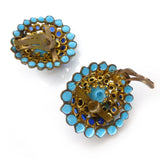 Vintage 1950s French Blue Gripoix Glass Layered Clip On Couture Earrings