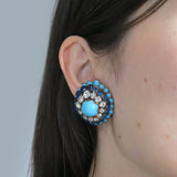 Vintage 1950s French Blue Gripoix Glass Layered Clip On Couture Earrings