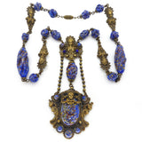 Vintage Art Deco Czech Figural Elizabethan Lady Blue Millefiori Glass Bead Necklace