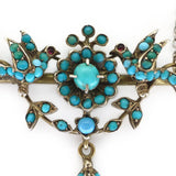 Antique Victorian Silver Gilt Turquoise Lovebird Flower Crown Pendant Necklace