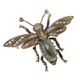 Antique Victorian Silver Chrysoberyl Cat's Eye Pearl Bug Brooch
