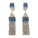 Vintage 1974 Christian Dior Large Blue Glass Rhinestone Clip On Drop Earrings