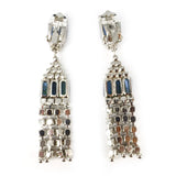 Vintage 1974 Christian Dior Large Blue Glass Rhinestone Clip On Drop Earrings