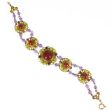 Antique Edwardian Czech Purple & Carnelian Glass Floral Panel Bracelet