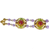 Antique Edwardian Czech Purple & Carnelian Glass Floral Panel Bracelet