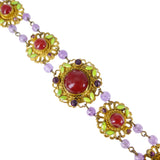 Antique Edwardian Czech Purple & Carnelian Glass Floral Panel Bracelet
