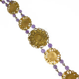 Antique Edwardian Czech Purple & Carnelian Glass Floral Panel Bracelet