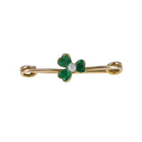 Vintage 9ct Gold Pearl Clover Safety Pin Brooch