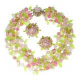 Vintage 1967 Christian Dior Lucite Pink Flower Necklace & Earrings Set
