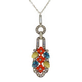 Antique Art Deco Silver Floral Pendant Necklace