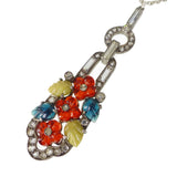 Antique Art Deco Silver Floral Pendant Necklace
