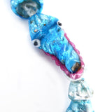 Antique Venetian Kingfisher Blue Chinese Dragon Foil Oriental Lampwork Glass Bead Necklace
