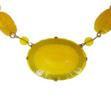 Antique Czechoslovakian Yellow Pressed Glass Daisy Necklace