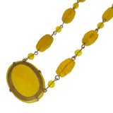 Antique Czechoslovakian Yellow Pressed Glass Daisy Necklace