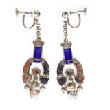 Antique Art Deco Czechoslovakia 'Tutti Frutti' Fruit Salad  Floral Glass Screw Back Rhodium Plated Earrings