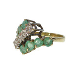 Vintage Mid Century Gold Diamond & Emerald Cocktail Ring