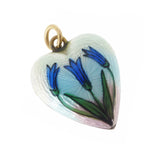 Antique Edwardian 9ct Gold Enamelled Bluebell Puffy Heart Charm