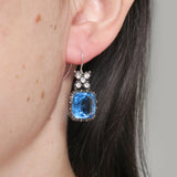 Antique Georgian Silver Blue Glass Paste Floral Earrings