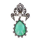 Antique French Silver Paste Green Poured Glass Brooch