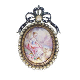 Antique French Hand Painted Shepherdess Pearl Locket