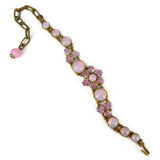 Antique Edwardian Czech Pink Opaline Opalescent Clover Floral Glass Cabochon Bracelet