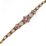 Antique Edwardian Czech Pink Opaline Opalescent Clover Floral Glass Cabochon Bracelet