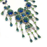 Vintage 1960s Francis Winter For Christian Dior Blue & Green Bi-colour Glass Necklace & Brooch Set