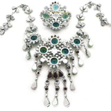 Vintage 1960s Francis Winter For Christian Dior Blue & Green Bi-colour Glass Necklace & Brooch Set