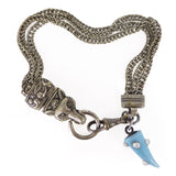 Antique Victorian Figural Fox Blue Glass Charm Albertina Watch Chain Bracelet