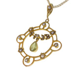 Antique Edwardian Gold Peridot Floral Wreath Pendant Necklace