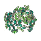 Vintage Mid Century Floral Green Rhinestone Cuff Bracelet