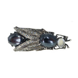 Antique Victorian Hematite Moonstone & Pearl Bug Brooch
