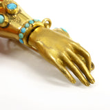 Antique Victorian 15ct Gold & Brass Turquoise Gloved Hand Brooch