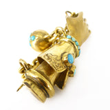 Antique Victorian 15ct Gold & Brass Turquoise Gloved Hand Brooch