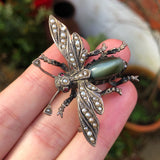 Antique Victorian Silver Chrysoberyl Cat's Eye Pearl Bug Brooch